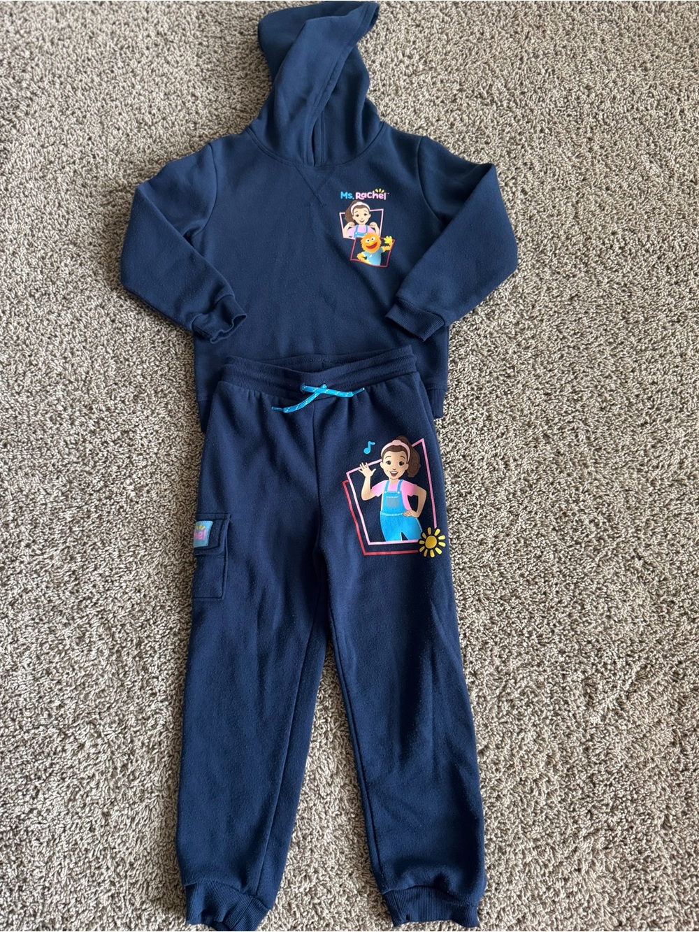 Mrs. Rachel Navy Blue Kids Hoodie & Jogger Pajama Set with Character Graphic